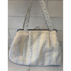 Vtg Boots Made in UK Cottagecore Floral Stripe Tapestry Kiss Lock Cosmetic Bag